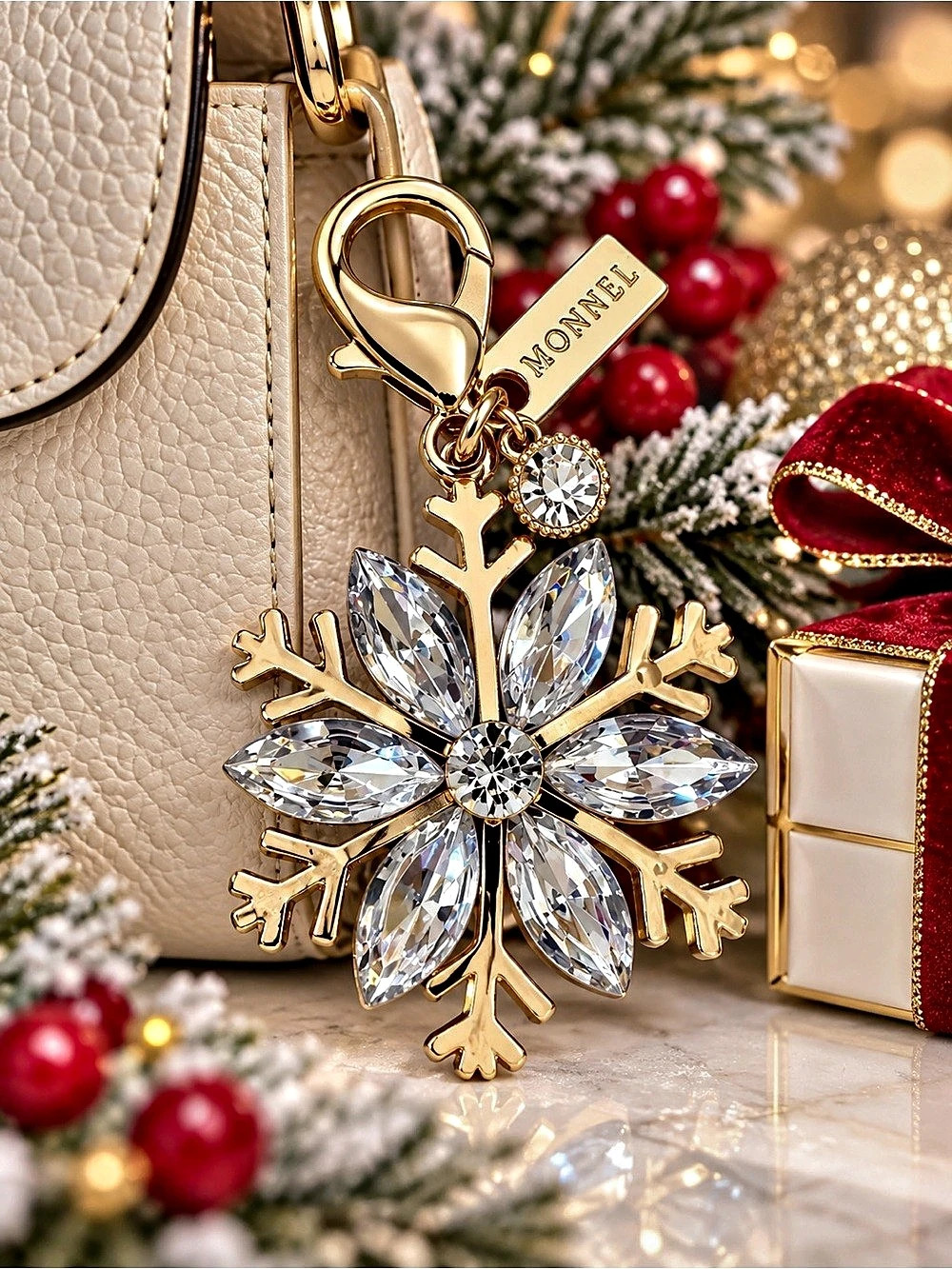 Monnel Snowflake charm Crystal Bag Charm NWT with Gift Bag & brand Card